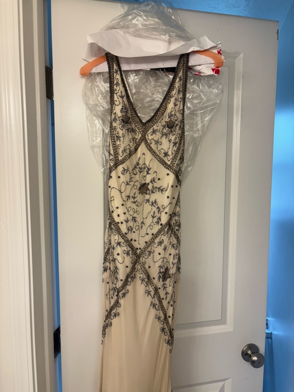 Cache Ivory Maxi Dress with Black Beaded Embroidery